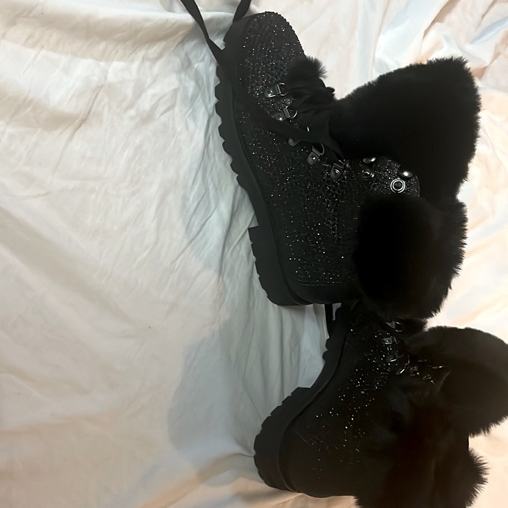 Black Studded Jessica Simpson Faux Fur Boots